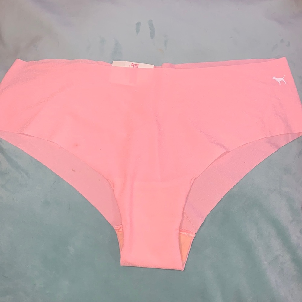 NWT VS PINK Cheekster Tanga Peach Large (stains on front & back right cheek)